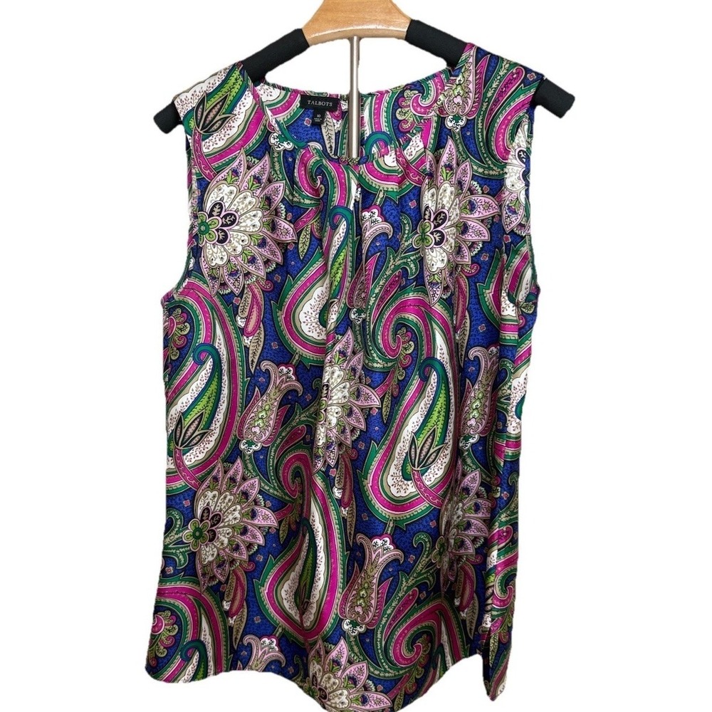 Talbots Top Women's 10 M Silk Purple Pink Paisley Floral Sleeveless Feminine